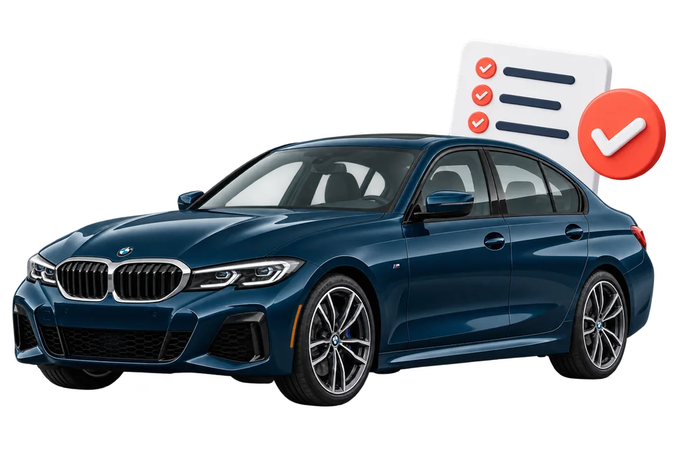 BMW und Illustration einer Prüfliste